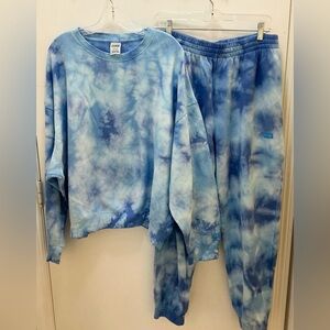 Pink VS Cozy Blue Tie-Dye Sweatshirt and Sweatpants